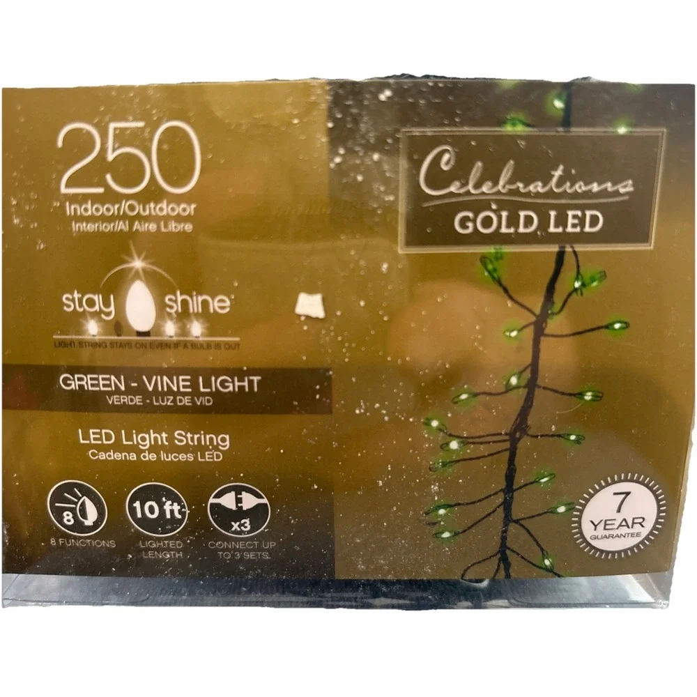 New Celebrations Gold LED 250 Indoor/outdoor Green Vine Light LED 10ft Lights